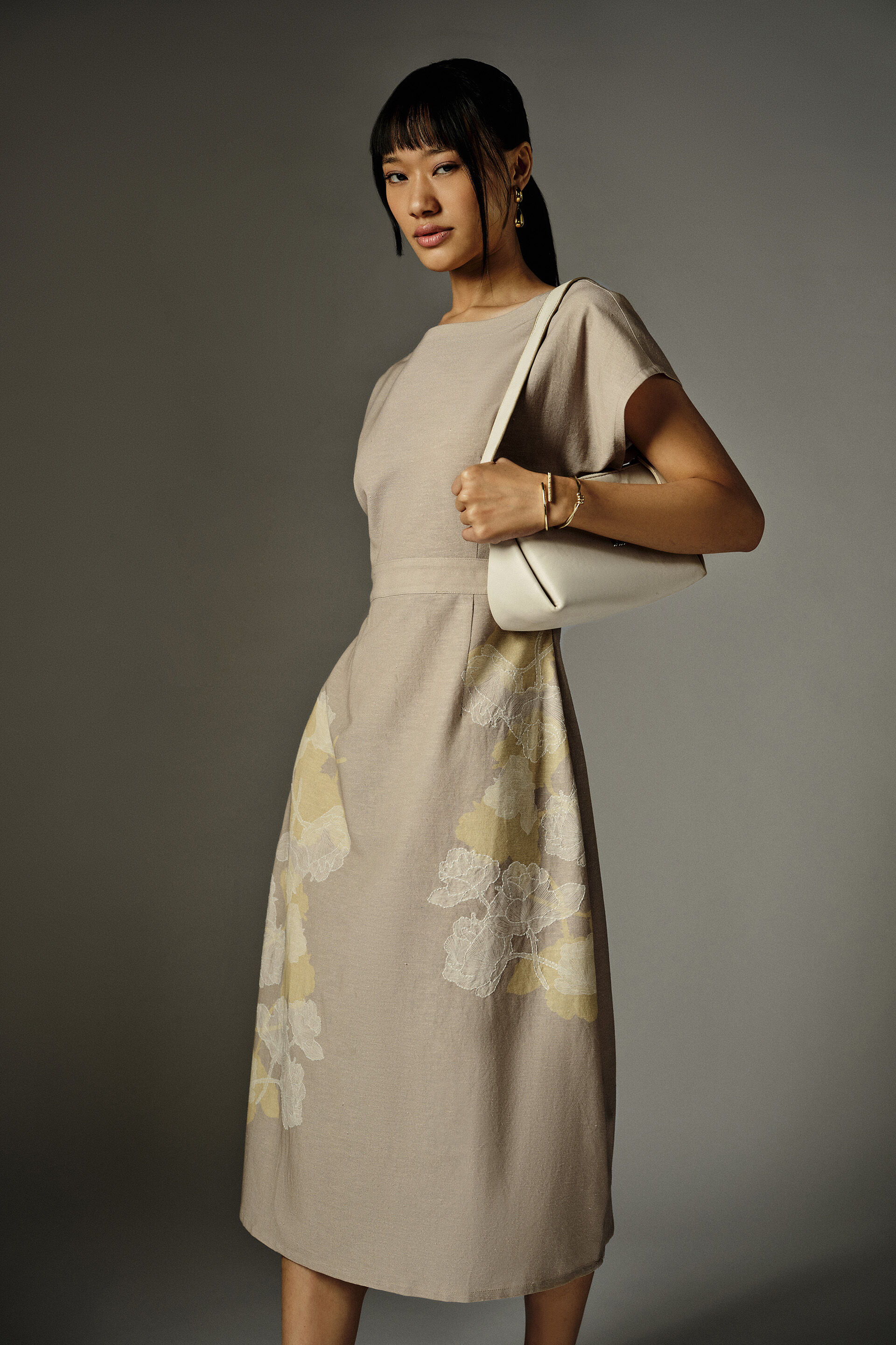 Nathalie Beige Embroidered Dress, Beige, image 4
